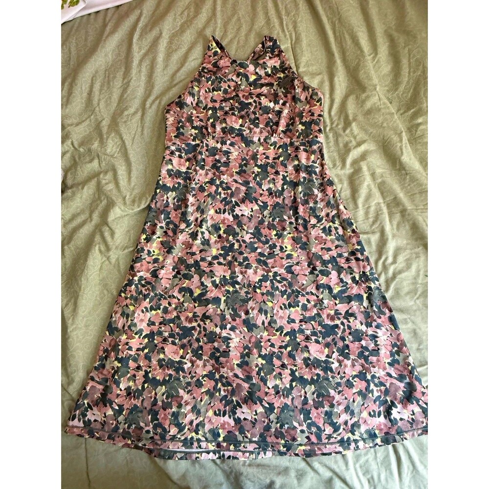prAna Women's Floral yoga dress M Pink Green Yellow Crossback MPN1968621